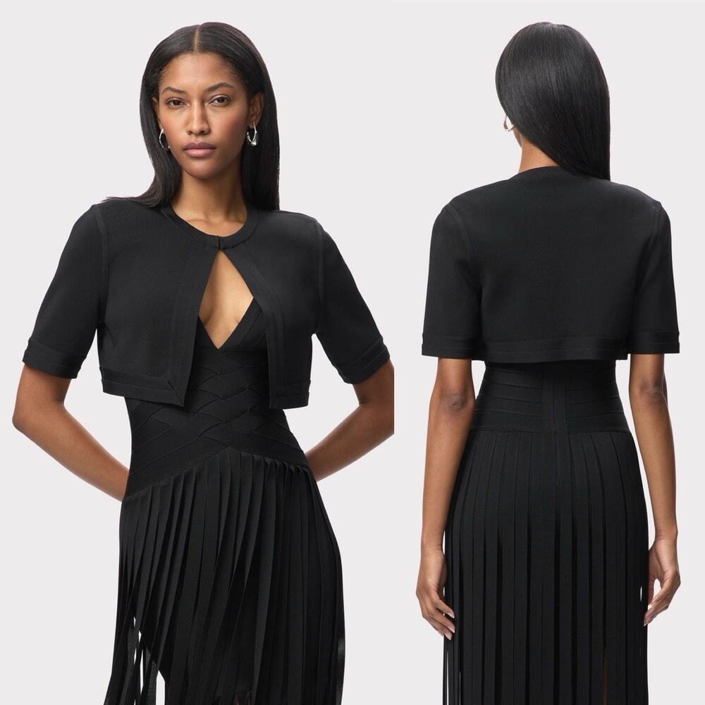 Herve Leger Black Structured Short Sleeve Marie Bolero Small